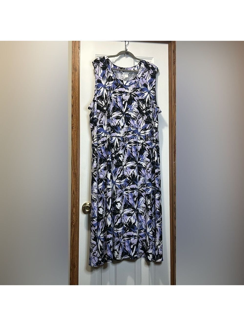 CJ Banks Black and Lavender Floral Midi Dress EUC